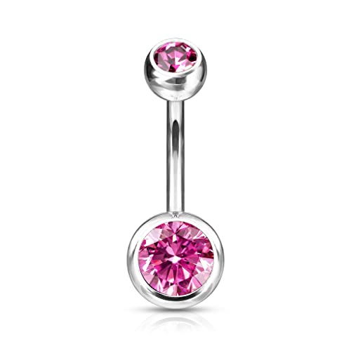 Forbidden Body Jewelry 14g Titanium Double Jeweled CZ Crystal Belly Button Ring - color: Pink