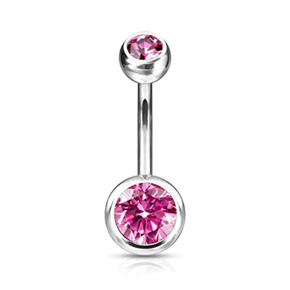 Forbidden Body Jewelry 14g Titanium Double Jeweled CZ Crystal Belly Button Ring - color: Pink