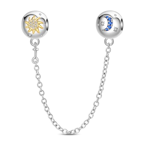 LNQOBU 925 Sterling silver Safety Chain for Bracelet,Family Forever Safety Chain Charm for Bracelet Stopper Spacer Charm Clip Charms Dangle Pendants Beads Jewelry Gift for Women - color: The moon and the stars