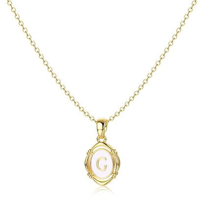 14K Gold Plated Initial Necklaces for Women, Letter Charm Pendant Necklace | Dainty Oval White Enamel Personalized Name Necklace, Trendy Jewelry with 16 inches Chain and 2 inches Extender - color: G