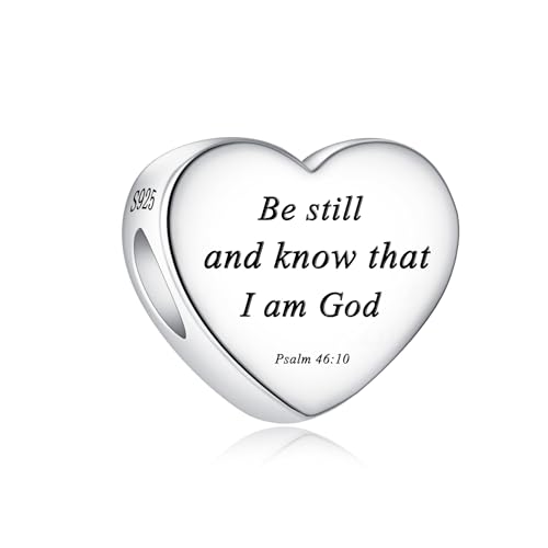Bible Family Mom Wife Love Heart Dangle Charm 925 Sterling Silver Charms fits Bracelets and Necklace Pendant Bead Charms Jewelry Present for Women Family Friends - style: Bible - Be still and know that I am God charm