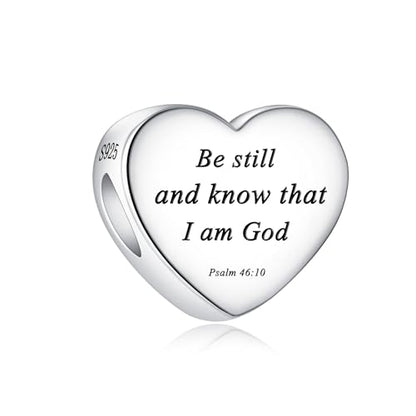 Bible Family Mom Wife Love Heart Dangle Charm 925 Sterling Silver Charms fits Bracelets and Necklace Pendant Bead Charms Jewelry Present for Women Family Friends - style: Bible - Be still and know that I am God charm