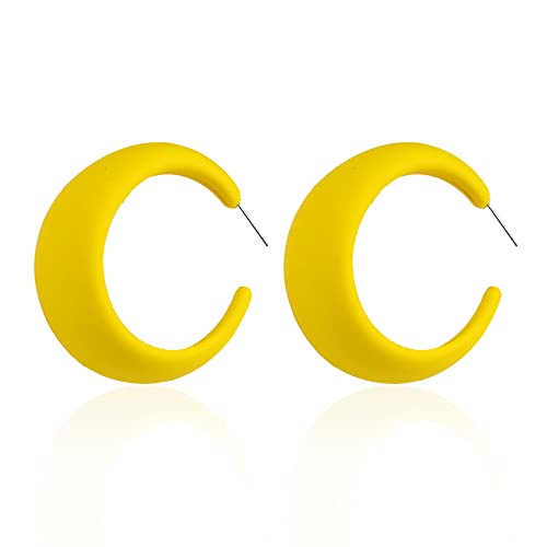 Acrylic Resin Earrings 70s 80s Colorful Hoop Earrings C Shape Trendy Chunky Cute Candy Earrings Jewelry for Women - color: Yellow