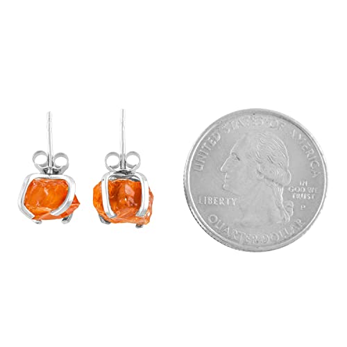 AA Raw Gemstone Rough Crystal Stone Dainty Stud Earrings for Women, Birthstone Handmade Wedding Jewelry, 925 Sterling Silver 4-Prong Setting Earrings, Birthday Gifts for Mom, Girls