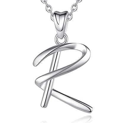 EUDORA Sterling Silver Initial Necklaces for Women, Classic 26 Letter Neckless Gifts for Girls, Sister, Mother Daughter, 18 inch Chain - style: R
