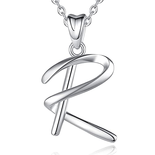 EUDORA Sterling Silver Initial Necklaces for Women, Classic 26 Letter Neckless Gifts for Girls, Sister, Mother Daughter, 18 inch Chain - style: R