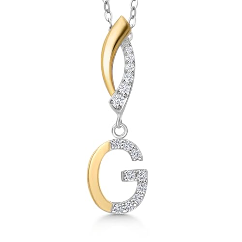 Gem Stone King Initial Pendant Necklace Letter A to Z Alphabet | 10K Yellow Gold and 925 Sterling Silver | White Lab Grown Diamond | Gift Women Mother's Day Wife Mom Girlfriend Anniversary Birthday | - style: Initial G
