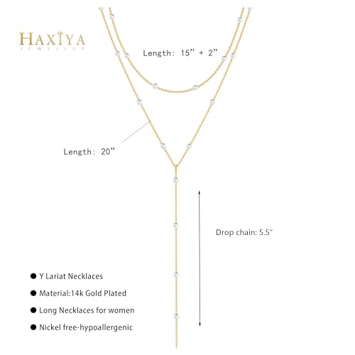HAXIYA Gold Pearl Y-Shaped Necklace for Women Layered Lariat Long Pendant | 14K Gold Plated/Sterling Silver Dainty Drop Chain Layered Pearl/Beaded Necklaces Simple Gold Jewelry for Women - color: Pearl - Gold