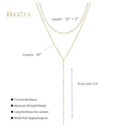 HAXIYA Gold Pearl Y-Shaped Necklace for Women Layered Lariat Long Pendant | 14K Gold Plated/Sterling Silver Dainty Drop Chain Layered Pearl/Beaded Necklaces Simple Gold Jewelry for Women - color: Pearl - Gold