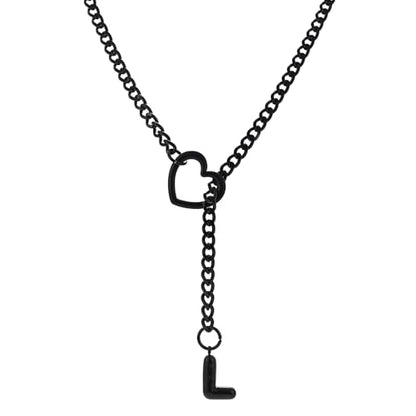 sroyte Black Heart Slip Chain Initial Necklaces for Women,Stainless Steel O-Ring Adjustable Lariat Heart Y-Necklace,Punk Gothic Cuban Collar Choker Necklace for women - color: Black L