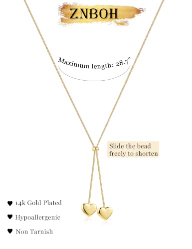 Lariat Gold Silver Necklace for Women Long Dainty Y Necklace 14k Gold Plated Drop Chunky Necklace Trendy Clover Heart Cross Teardrop Cz Pendant Statement Simple Adjustable Jewelry Gift - color: Gold- Heart