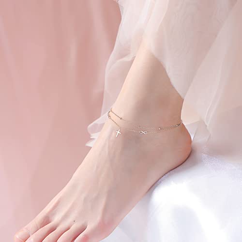 Anklet for Women 925 Sterling Silver Foot Adjustable Ankle Bracelet Jewelry - style: Infinity Cross