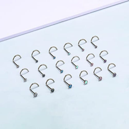 BelezaDosas 6pcs G23 Titanium Nose Studs 18G 20G Screw Nose Ring Press Fit 2mm 2.5mm 3mm Piercing Jewelry for Sensitive Skin - style: 20G 3.0mm CZ 6PCS