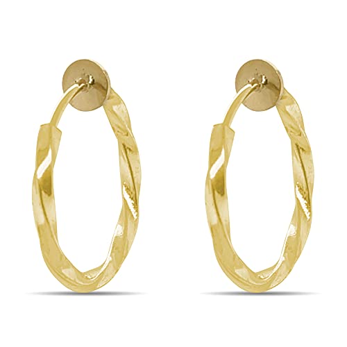 Clip On Spring Hoop Earrings for Non-Pierced Ears - color: Gold-Tone Twisted, size: 17mm