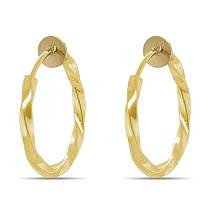 Clip On Spring Hoop Earrings for Non-Pierced Ears - color: Gold-Tone Twisted, size: 17mm