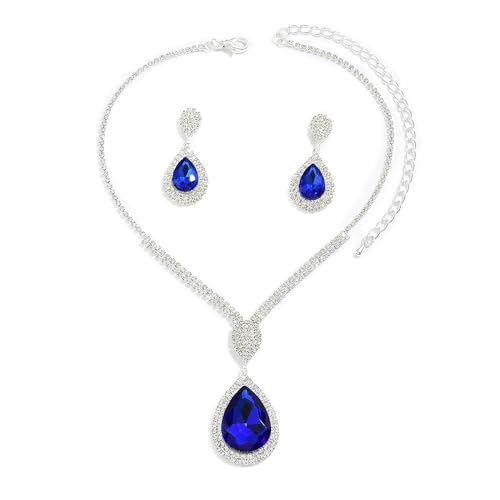 Fashion Red Black Colorful Bridal Teardrop Layered Crystal Necklace Earrings Set Sparkly Rhinestone Crystal Elegant Bridal Teardrop Shape Choker Earrings For Prom Costume Set Christmas Halloween Full Rhinestone Choker Necklace Earrings for Women - color: