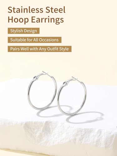 FindChic Thin Hoop Earrings for Women,Silver/Black/Gold Plated 20-100mm - color: Silver, size: 30mm