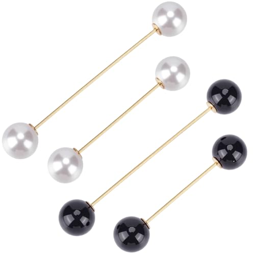 10Pcs 2 Colors Black White Pearl Brooches Pins Alloy Sweater Shawl Clip Clasp Vintage Shirts Double Faux Pearl Safety Pin Bulk for Women Clothes Costume Dress Cardigan Collar Pants Accessory