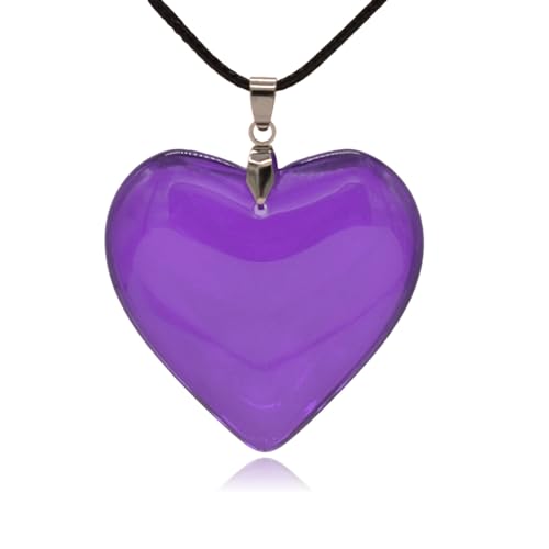 Large Red Semi-Transparent Solid Glass Heart Pendant Necklace - style: Large Purple