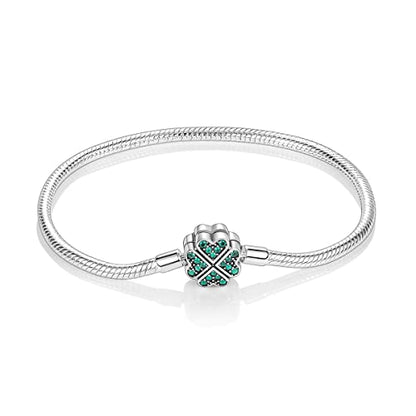 MULA 925 Sterling Silver Snake Chain Charm Bracelet Butterfly Sunflower Heart with 5A Cubic Zirconia Bracelets for Women - color: Four-leaf Clover, size: 6.7in (fit wrist size 5.5in )