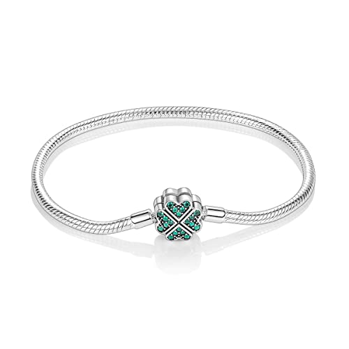 MULA 925 Sterling Silver Snake Chain Charm Bracelet Butterfly Sunflower Heart with 5A Cubic Zirconia Bracelets for Women - color: Four-leaf Clover, size: 7.1in (fit wrist size 5.9in )
