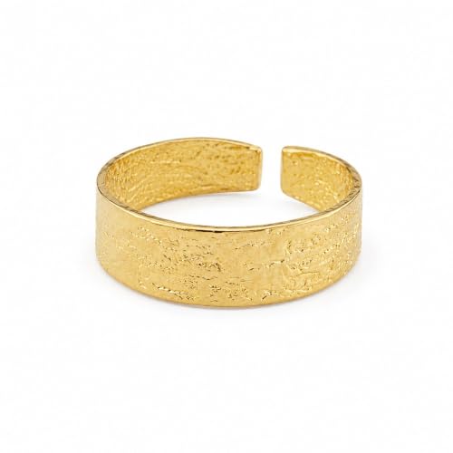 Gold Plated Toe Ring for Women, Adjustable Open Band, Handmade | Fits Toe, Knuckle or Pinky Ring | One Size Fits Most | Comfortable to Wear | Minimalist Style | Water Resistant - color: Sandblasted Band