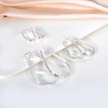Oval Hoop Earrings 4.8mm Wide Large Chunky Lightweight Big Hoop Earrings 18K Gold Plated Minimalist Jewelry for Women 20/30/40mm - color: Silver-38mm Inner Diameter