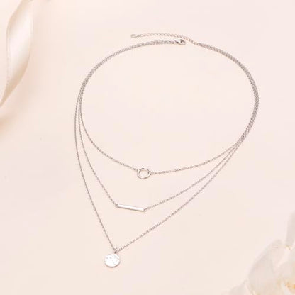 925 Sterling Silver Multilayer Layered Triple Long Chain Necklace for Women - style: Multilayer Hammered
