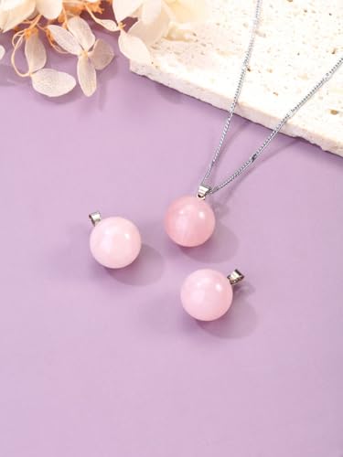 Jovivi Amethyst Obsidian Healing Crystals Ball Necklace for Women Men | 14mm Natural Stone Round Ball Bead Necklace Handmade Gemstone Pendant Protection Crystals Birthstone Jewelry - color: Rose Quartz