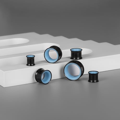 DOEARKO 2Pcs Stainless Steel Outer Ring & PLA Inner Plug Ear Gauges (2g/6mm - 1"/25mm) Hypoallergenic Double Material for Stretched Ears Lightweight Breathable Plugs - color: B&BU, size: 8mm(0G)
