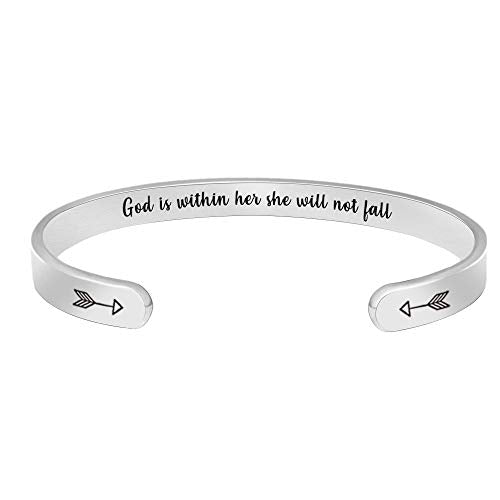 Btysun Bracelets for Women Mothers Day Bracelet Gifts from Daughter Inspirational Gifts for Women Graduation Gifts for Her Motivational Birthday Cuff Bangle Friendship Personalized Mantra Jewelry… - style: God is within her she will not fall