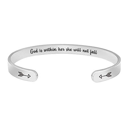 Btysun Bracelets for Women Mothers Day Bracelet Gifts from Daughter Inspirational Gifts for Women Graduation Gifts for Her Motivational Birthday Cuff Bangle Friendship Personalized Mantra Jewelry… - style: God is within her she will not fall