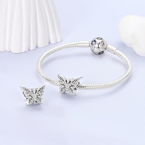 NARMO 925 Sterling Silver Charm Bead for Bracelets Silver Charms for Women - color: Retro Butterfly