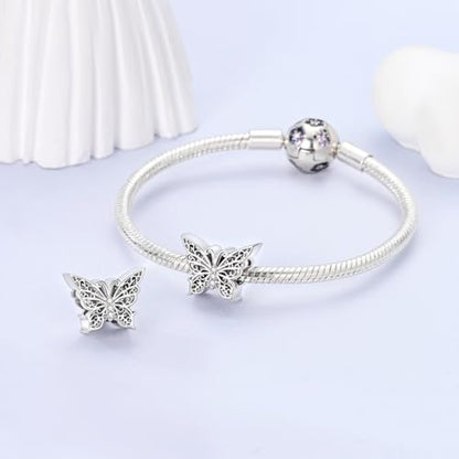 NARMO 925 Sterling Silver Charm Bead for Bracelets Silver Charms for Women - color: Retro Butterfly