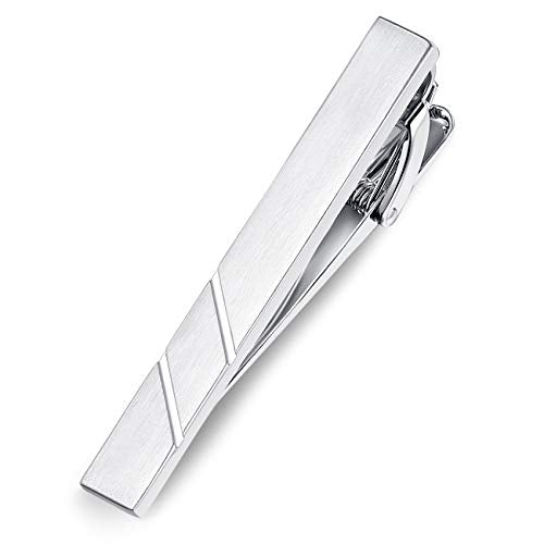 HONEY BEAR 1.97" 2.12" 2.36" Standard Tie Clip for Men Business Wedding | Classic Minimalist, Steel-Plated Copper Base, Gift-Boxed, Thickened, Rounded Corners, Easy to Slide On, No Snag or Wrinkle - style: Brushed Silver 6cm