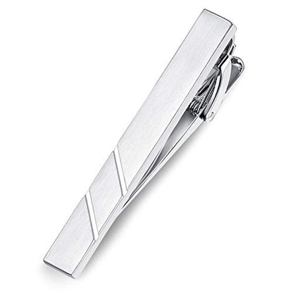 HONEY BEAR 1.97" 2.12" 2.36" Standard Tie Clip for Men Business Wedding | Classic Minimalist, Steel-Plated Copper Base, Gift-Boxed, Thickened, Rounded Corners, Easy to Slide On, No Snag or Wrinkle - style: Brushed Silver 6cm