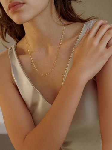 FOCALOOK Snake Chain Necklace, 1/1.2/1.5/2mm 14K Gold Plated Womens Chains | Hypoallergenic Stainless Steel Chain, Non Tarnish Rose Gold/Silver/Black Plated Finish, 14-30" Length for Everyday Layering - color: 1.2mm-14K Gold Plated, size: 14 Inches
