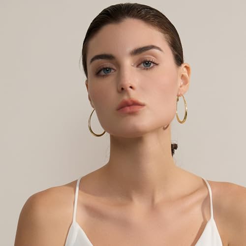 Lightweight Oval Hoop Earrings for Women - 14K Gold Plated, Rose Gold Plated and Sterling Silver Plated Large Oblong Hoop Earrings for Women Statement Jewelry Gift - color: gold