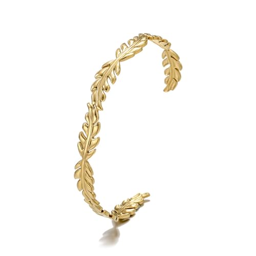 Womens Cuff Bracelets Heart Open Bangle Jewelry - color: Leaf Gold