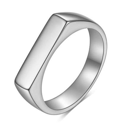 Stainless Steel Square Signet Rings for Men Women Gold/Silver Plain Pinky Thumb Ring, Gift for Dad Husband - color: Rectangle Silver