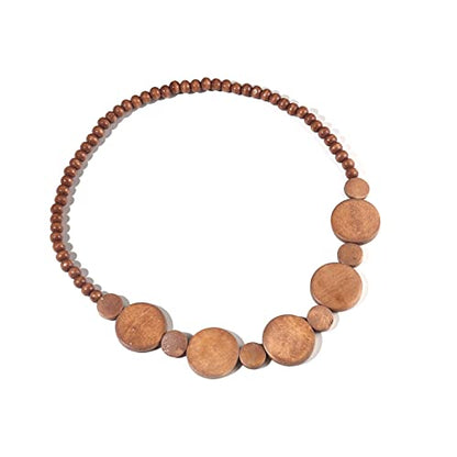 COLORFUL BLING Natural Chunky Wooden Beads Statement Necklace Boho African Tribal Collar Choker Bib Necklace Hippie Vacation Jewelry for Unisex Men Women - color: light interval