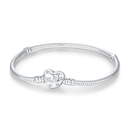 925 Sterling Silver Charm Bracelet for Women Snake Chain Dog Paw Print Clover Horseshoe Heart Moments European Bracelet Jewelry Gift, 16.0 Centimeters