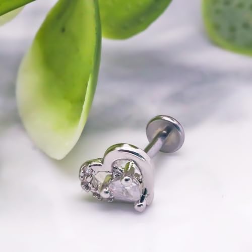 VERAMI 16G Surgical Steel Pushin Lip Rings Butterfly Flower Bee Nose Stud Rings Top Push in Threadless Flat Back Nose Rings Studs Cartilage Earrings for Womens - color: Silver-Double heart