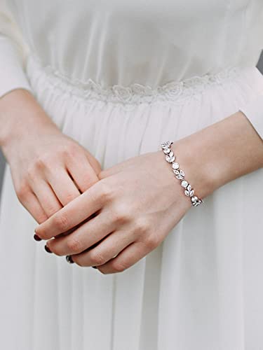 SWEETV Cubic Zirconia Wedding Bridal Bracelet for Brides,Bridesmaids, Silver Crystal Elegant Tennis Bracelet for Women Prom Jewelry Gifts - color: Style1-Silver