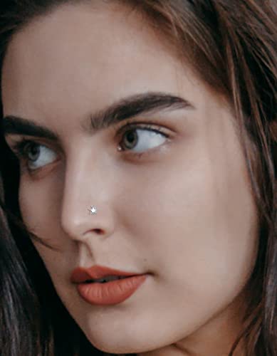 Akeoqi 12Pcs Nose Rings Stud L Shape Nose Rings Cubic Zirconia Butterfly Flower Eye Moon Crown Heart Lightning Shape Nose Studs Piercing Jewelry for Women Men Silver Gold Plated 20G - style: A:Crown
