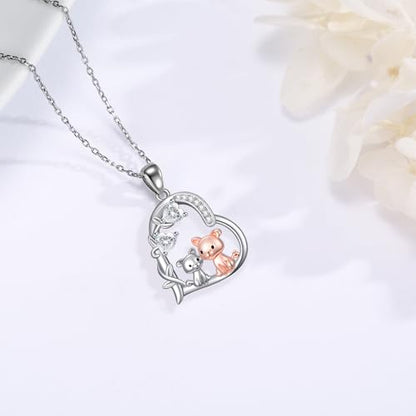 Heart Animal Necklace 925 Sterling Silver Cute Animal Pendant Jewelry Birthday Gifts for Women Girlfriend Mom Animal Lovers - style: 4-2 Pig