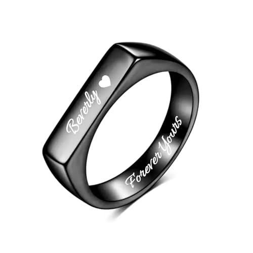 Custom Ring for Women 925 Sterling Silver Name Rings Personalized Initial Ring Engraved Stackable Letter Ring Christmas Birthday Gifts For Mom Grandma Sisters Girlfriend - color: Style 3-Black