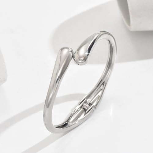 MIFYNN Chunky Gold Bracelet for Women Gold Bangle Bracelet Twisted Hinged Spiraled Oval Bracelets Trendy Irregular Minimalist Open Wide Wrist Cuff Bracelets Statement Jewelry Gift - color: Silver
