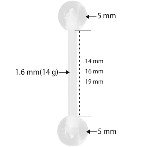 Clear Tongue Barbell Piercing Set for Women Men 14 G Acrylic Long Hypoallergenic Belly Button Ring Plastic Nipple Rings Kit Piercings Retainers Bars Jewelry Cute Body Jewellery 30 pcs Size 14-19 MM