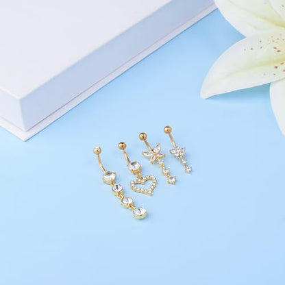 LEE&RO Belly Button Ring Dangle Stainless Steel Belly Rings 14G Belly Button Piercing Cute Navel Ring Belly Piercing Jewelry - style: 8Pcs-Gold